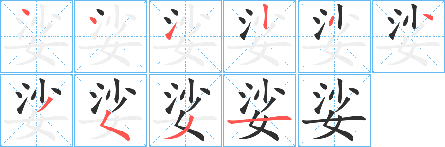 娑的笔顺分步演示图