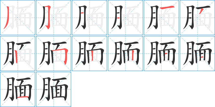 腼的笔顺分步演示图