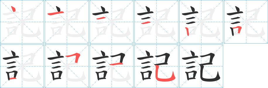 記的笔顺分步演示图