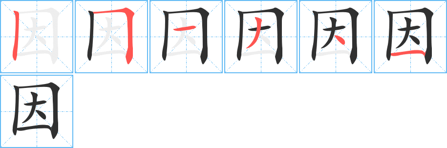 因的笔顺分步演示图