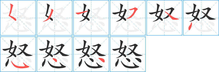 怒的笔顺分步演示图