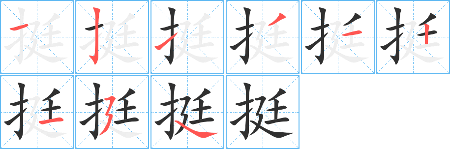 挺的笔顺分步演示图