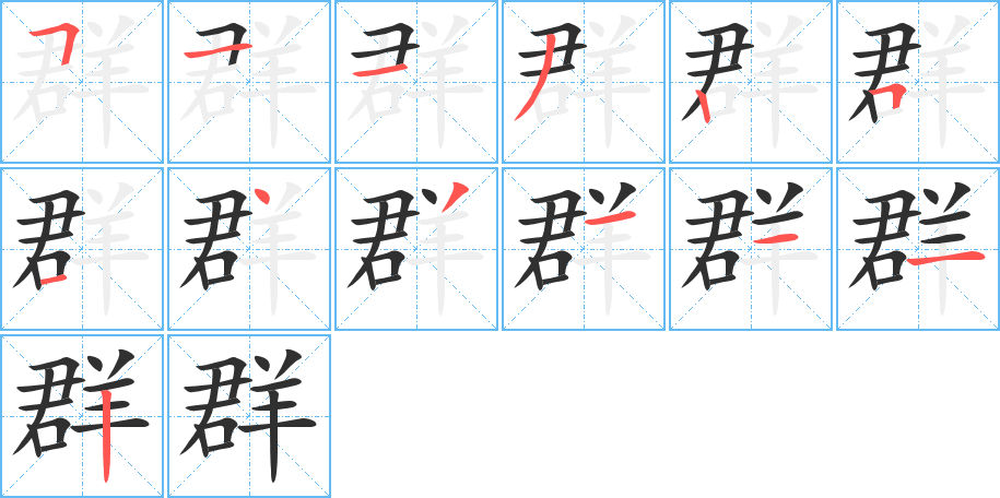 群的笔顺分步演示图