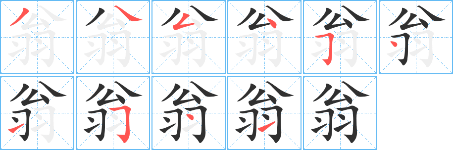 翁的笔顺分步演示图