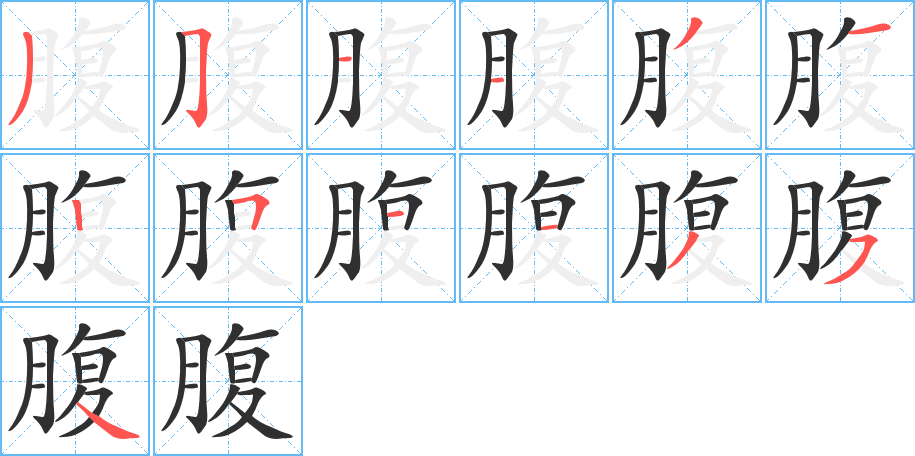 腹的笔顺分步演示图