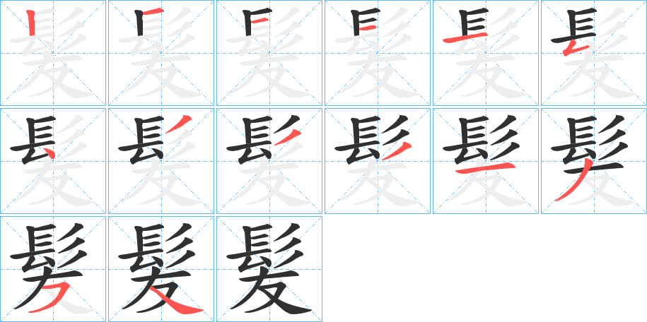 髪的笔顺分步演示图